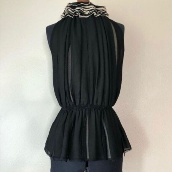 Robert Rodrigues for Neiman Marcus Ruffled Chiffon  Halter Top in Black/Cream - Picture 9 of 15